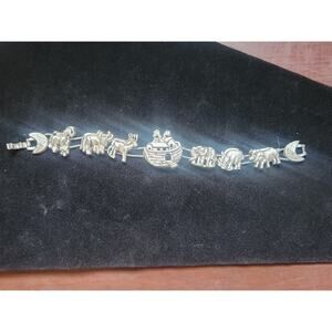 Vintage Noah's Ark Charm Bracelet Silver Tone Elephants Rhino Ark 7"